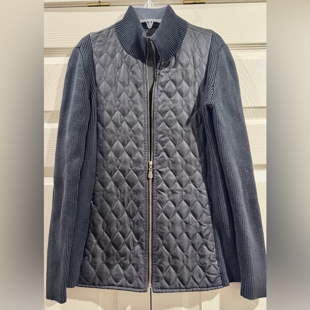 J. McLaughlin Women’s Black Cotton Knit Quilted Silk Mock Neck Jacket Sz S